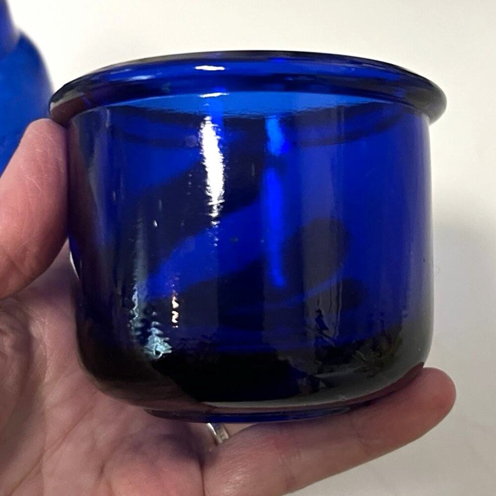 Vintage Cobalt Blue Glass Condiment Sugar Bowl Insert Liner 3.25”